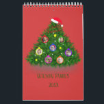 Family Christmas on Christmas Tree Calendar<br><div class="desc">Calendar for Christmas celebration features Christmas tree with family photos on its ornaments.
You can add your family photos and change the year and the background color, 

#christmastree #familyphotos #ornament #redbackground #green #star #snowflakes #christmas #merrychristmas
#santashat #digitalart #cutehat #Christmascalendar</div>