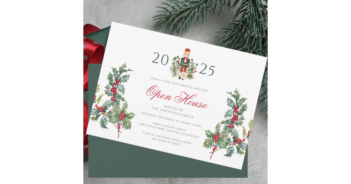 Family Christmas Open House Berries Holiday Invitation | Zazzle