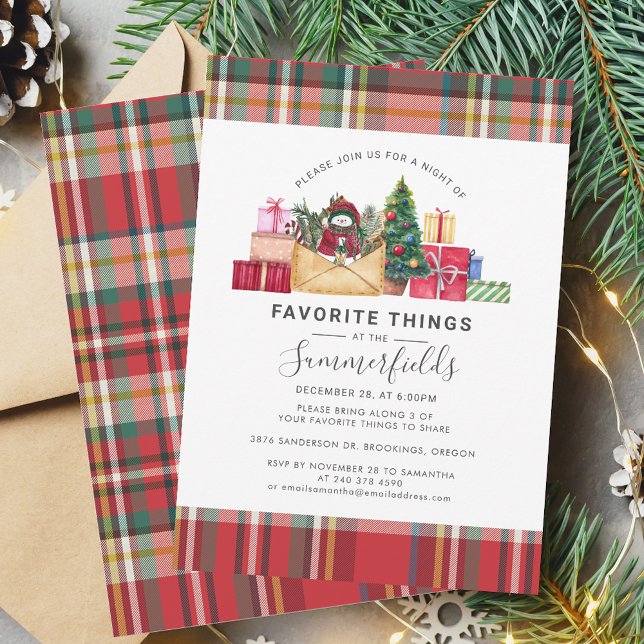 Family Christmas Party Favorite Things Invitation (Rustic Plaid Christmas Favorite Things Invitation)