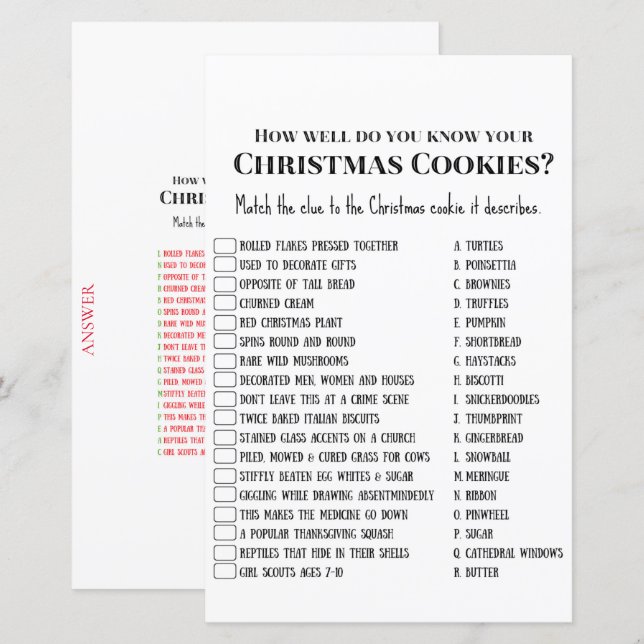 Family Christmas Party Game PRINTED (Front/Back)
