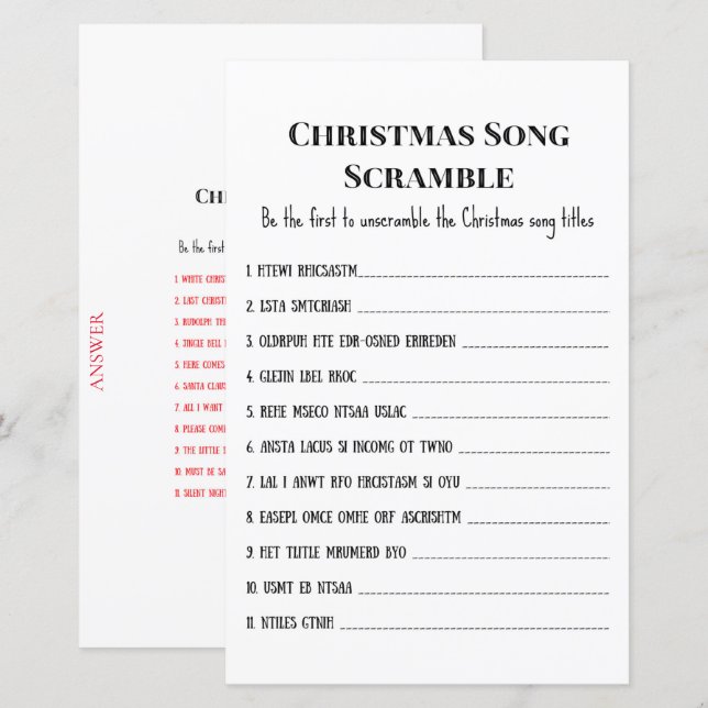 Family Christmas Party Game PRINTED (Front/Back)