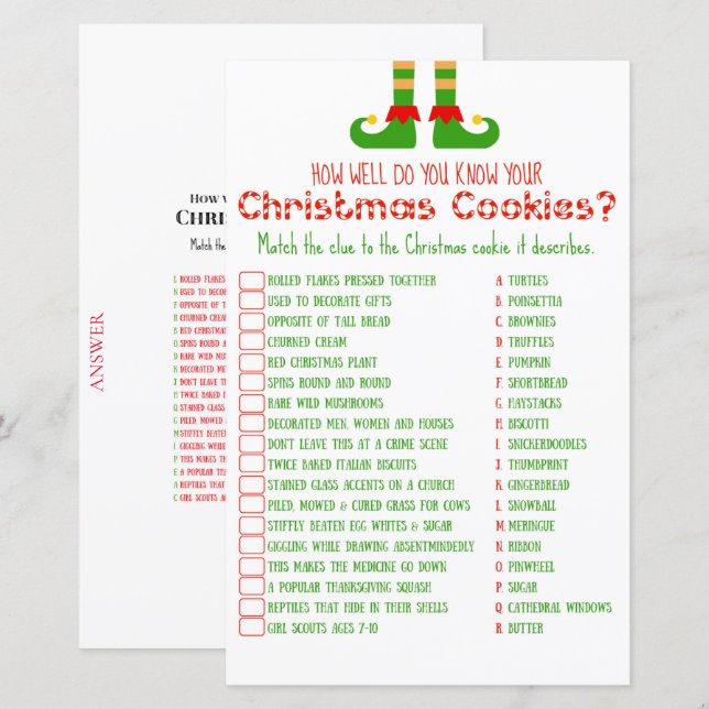 Family Christmas Party Game PRINTED (Front/Back)