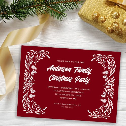 Family Christmas Party Modern White Greenery Invitation