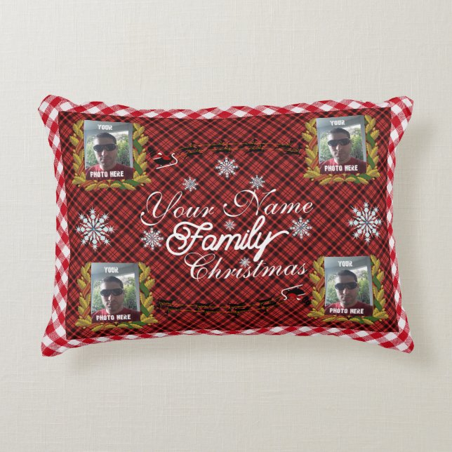 Family Christmas Personalized Name and Photos Accent Pillow (Front)