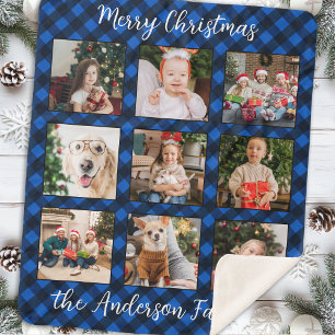 Family Christmas Personalized Photo Collage Plaid  Sherpa Blanket