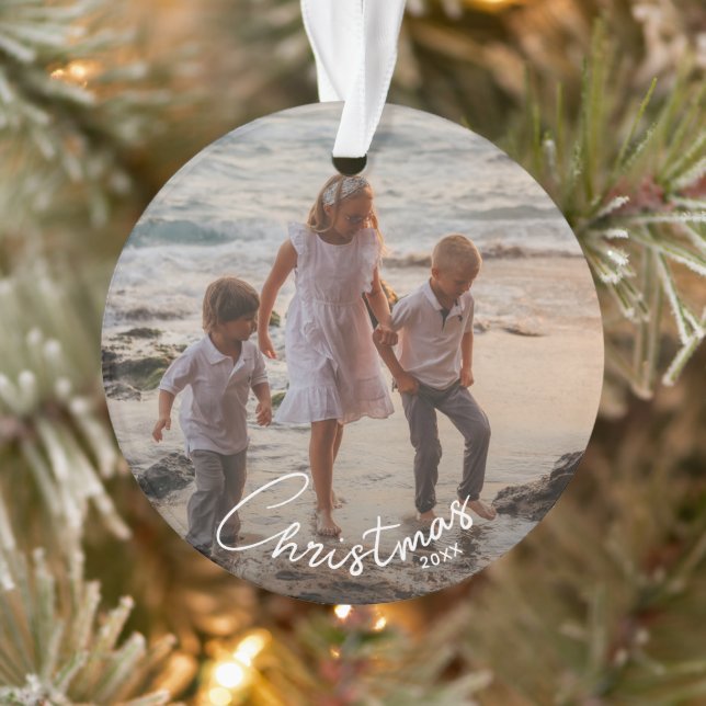 Family Christmas Photo Acrylic Ornament (Tree)