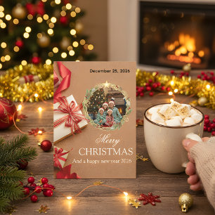 Family Christmas Photo Card 2026 Red Gift Design