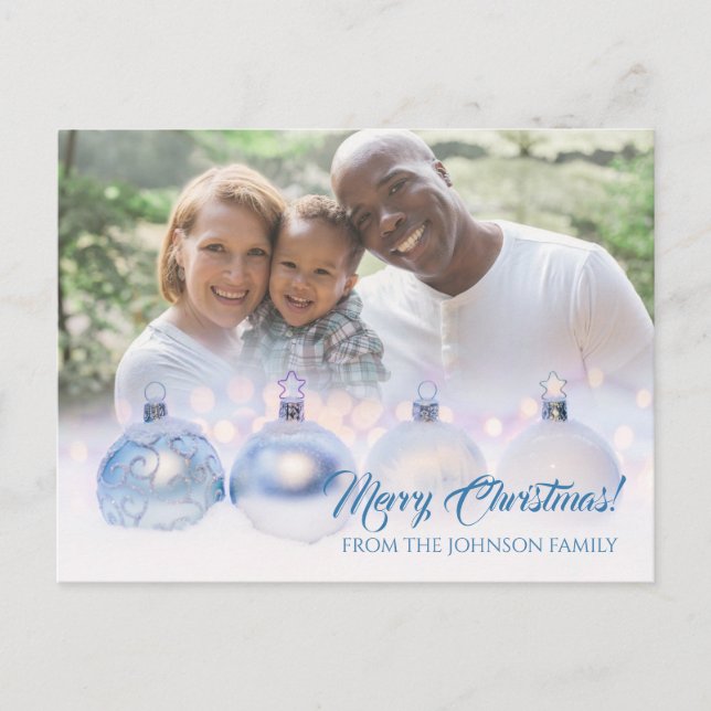 Family Christmas Photo Card With Silver Baubles (Front)