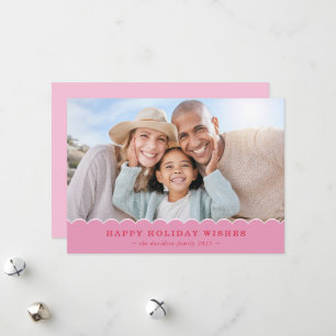 FAMILY CHRISTMAS PHOTO cute fun scallop pink red Holiday Card