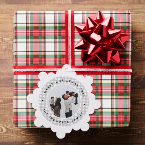 Family Christmas Photo Gingham Ornament Card