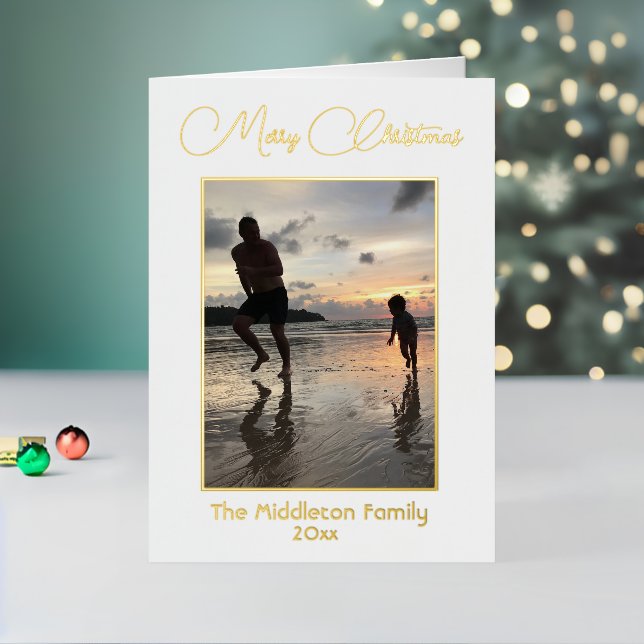 Family Christmas  Photo Gold Elegant Merry Foil Holiday Card (Holiday In Situ 2)