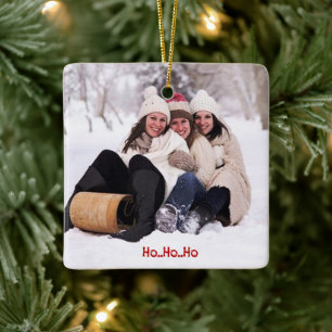 Family Christmas Photo - Ho Ho Ho - Ceramic Ornament