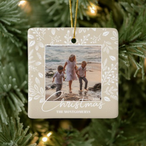 Family Christmas Photo Ivory Ceramic Ornament