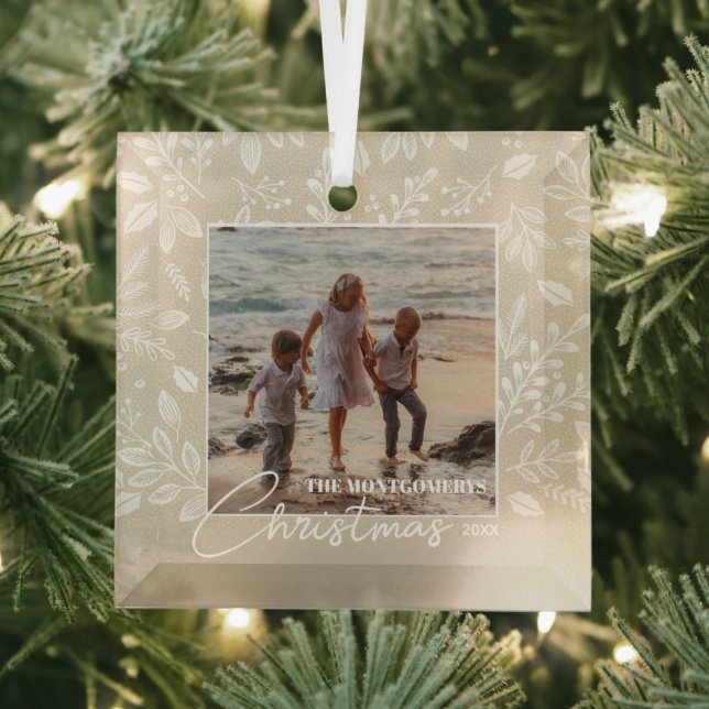 Family Christmas Photo Ivory Glass Ornament (Insitu)