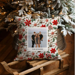 Family Christmas Photo Personalized Throw Pillow
