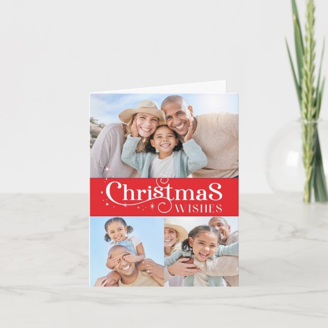FAMILY CHRISTMAS PHOTO stylish typography red Holiday Card (Front)