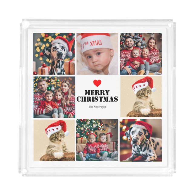 Family Christmas Photos 8 photo collage Acrylic Tray (Front)