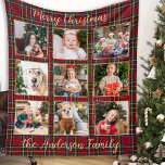 Family Christmas Plaid Gold Custom Photo Collage Fleece Blanket<br><div class="desc">Wrap your loved ones in the warmth of holiday cheer with our Personalized Red Buffalo Plaid Photo Collage Blanket. Perfect for cozying up by the fire, this festive blanket features a classic red green and gold plaid design that embodies the spirit of Christmas. Designed to hold nine cherished family photos,...</div>
