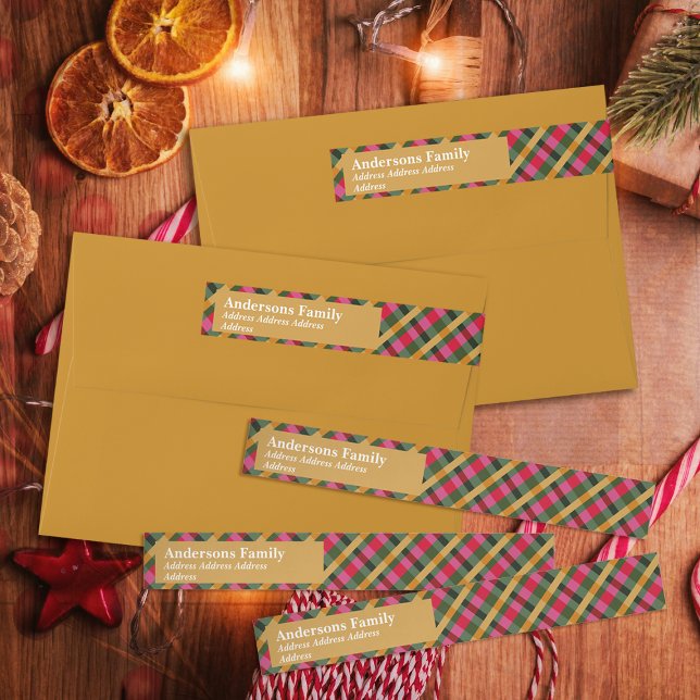 Family Christmas Plaid Gold Wrap Around Label (Creator Uploaded)