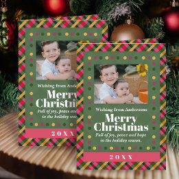 Family Christmas Plaid Photo Holiday Postcard