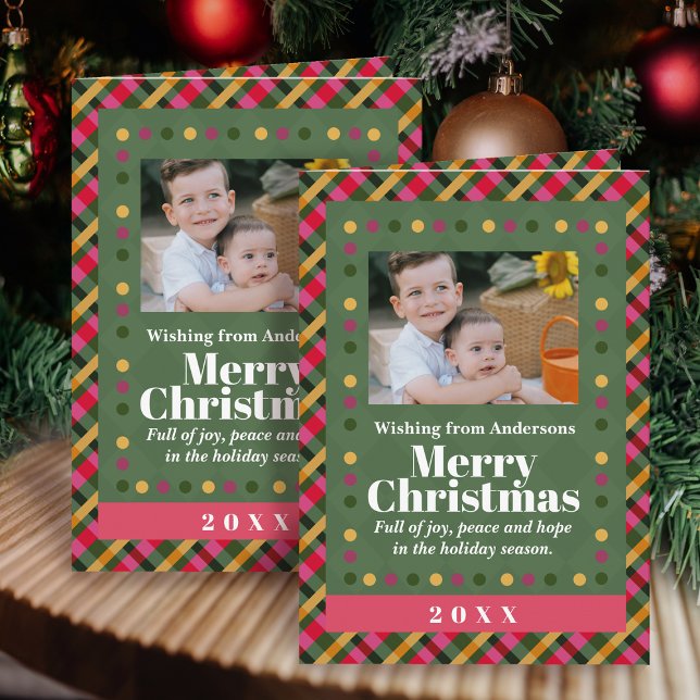 Family Christmas Plaid Photo Holiday Postcard (Creator Uploaded)
