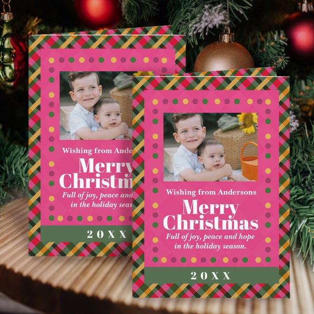 Family Christmas Plaid Photo Red Holiday Postcard (Creator Uploaded)