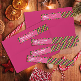 Family Christmas Plaid Red Wrap Around Label