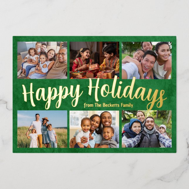 Family Christmas Real Foil Happy Holidays Card (Front)