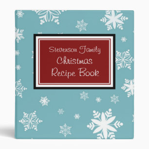 Family Christmas Recipe Binder Red Blue Snow