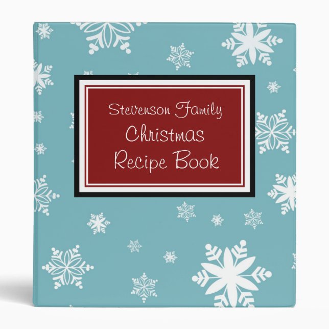 Family Christmas Recipe Binder Red Blue Snow (Front)
