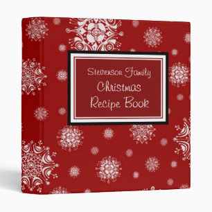 Family Christmas Recipe Binder Red White Snow