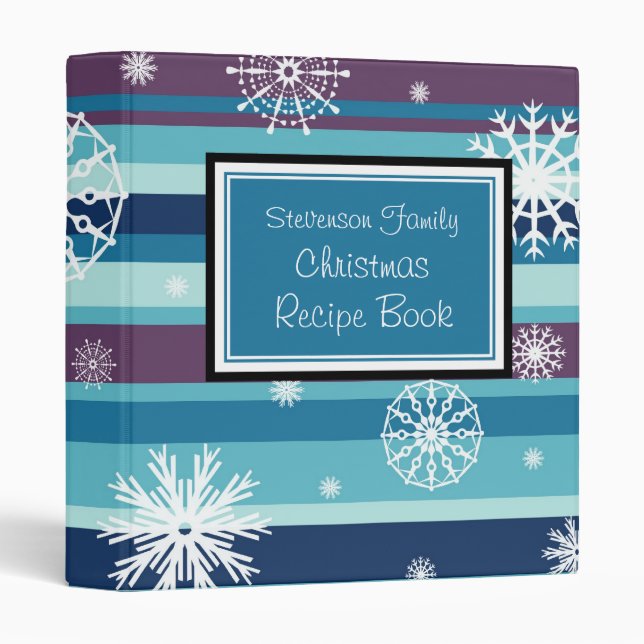 Family Christmas Recipe Binder Stripes & Snow (Front/Spine)