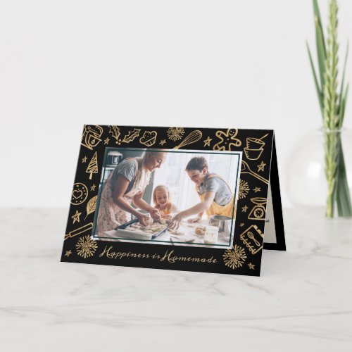 Family Christmas Recipe Gold  Black Photo Holiday Card