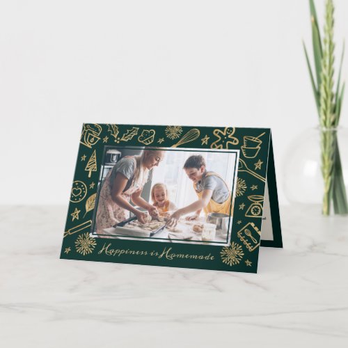 Family Christmas Recipe Gold  Forest Green Photo Holiday Card