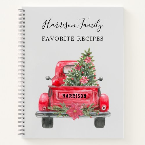 Family Christmas Recipe Vintage Red Truck Notebook
