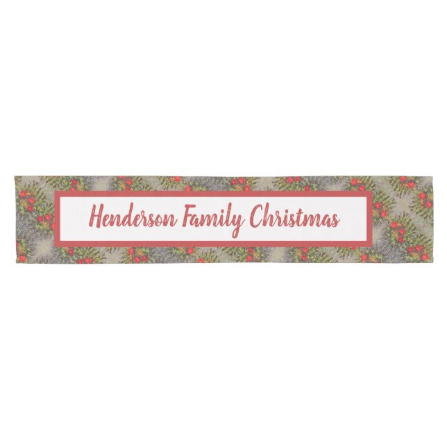 Family Christmas Red and Green Abstract Pattern Short Table Runner (Horizontal)
