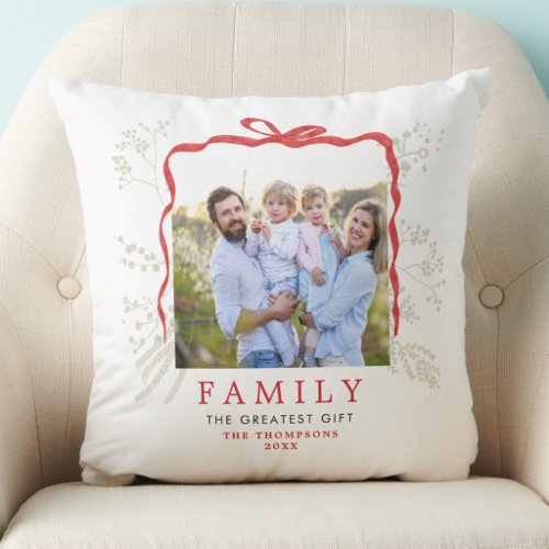 Family Christmas Red Bow Holiday Decor Chic Photo Throw Pillow