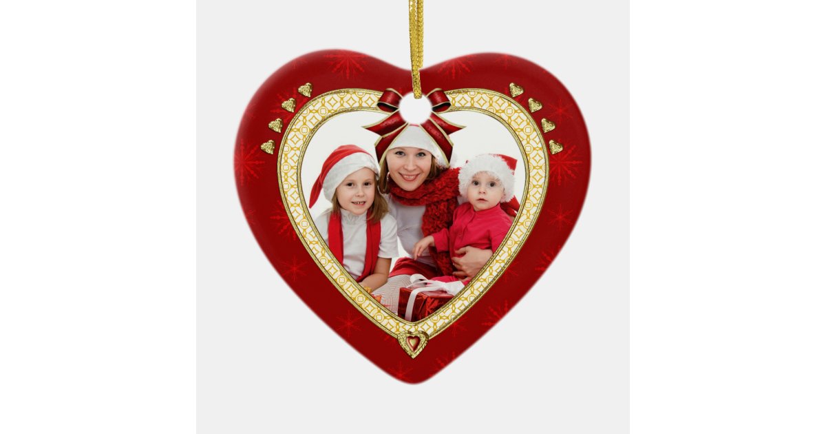 Family Christmas Red Heart Custom Photo Ornament | Zazzle.com