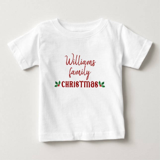 Family Christmas red holly matching baby t-shirt (Front)