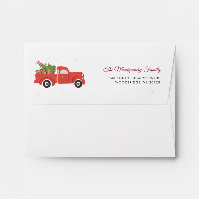 Family Christmas Red Truck Script Return Address Envelope (Back (Top Flap))