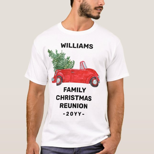 Family Christmas Reunion Personalized Red Car T-Shirt (Front)