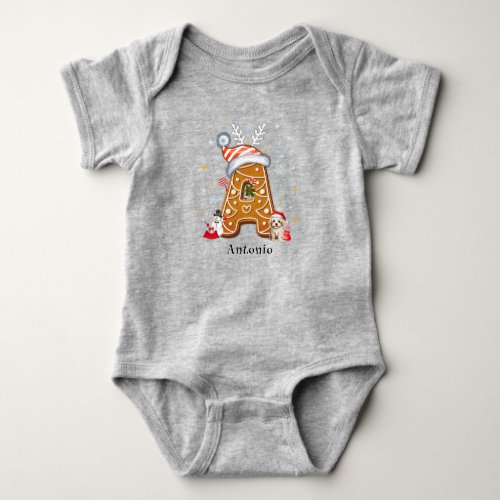 Family Christmas Santa Gingerbread Letter A Boy Baby Bodysuit