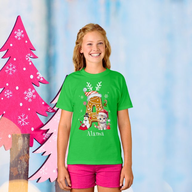 Family Christmas Santa Gingerbread Letter A Girl T-Shirt (Creator Uploaded)