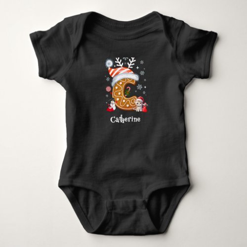Family Christmas Santa Gingerbread Letter C Girl Baby Bodysuit