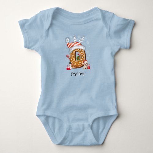 Family Christmas Santa Gingerbread Letter D Boy Baby Bodysuit