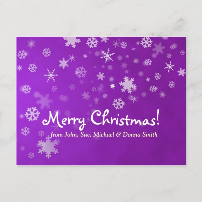 Family Christmas snowflakes purple Holiday Postcard (Front)