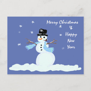 Family Christmas Snowman Holiday Postcard
