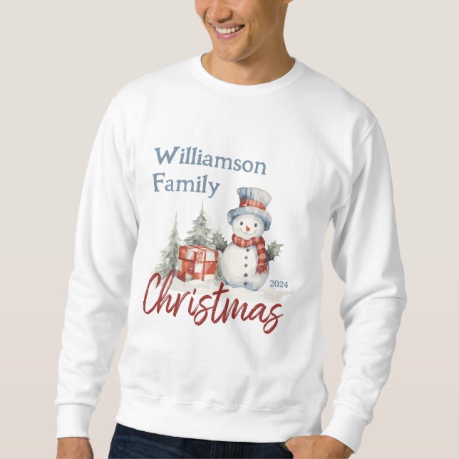 Family Christmas Snowman Monogrammed Name Sweatshirt (Front)