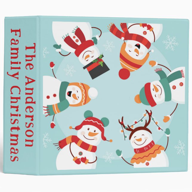 Family Christmas Snowmen 3 Ring Binder (Front/Spine)