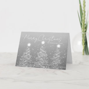 Family Christmas Sparkly Xmas Trees Silver Holiday Card